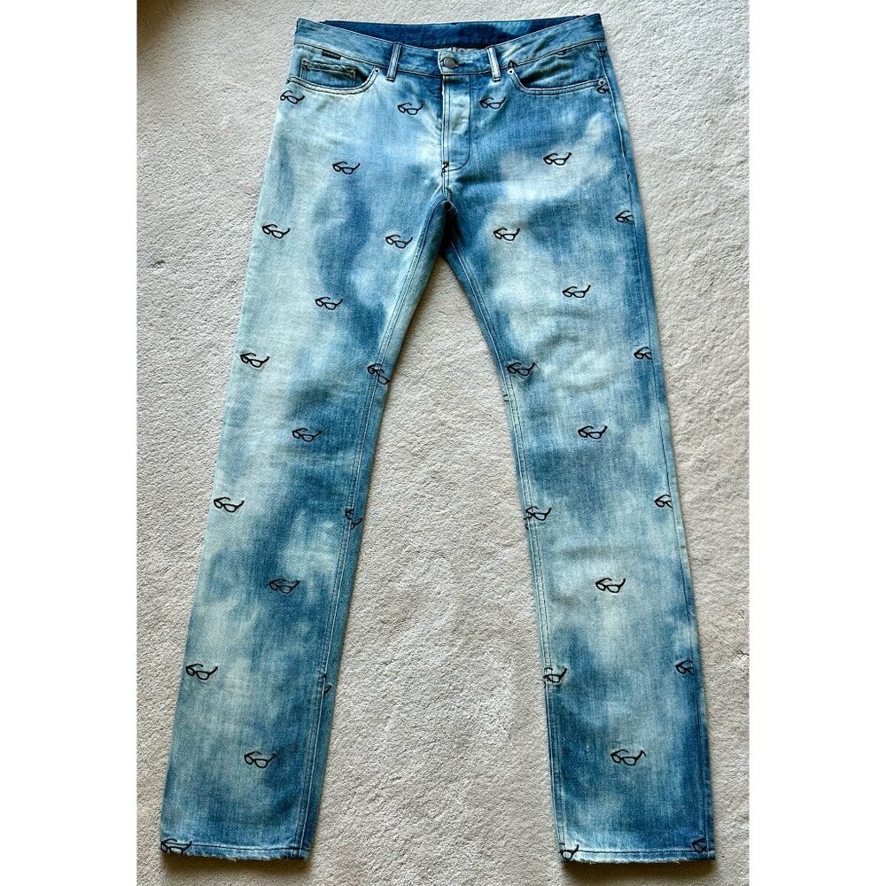 VIKTOR & ROLF Slim COTTON Denim JEANS w/All-Over Embroidered Motif SIZE 32 US